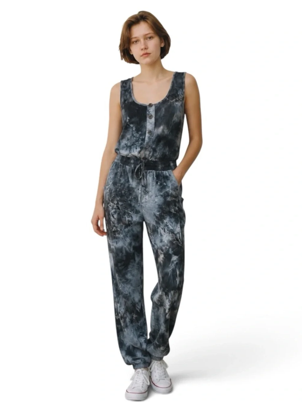 J for Justify Sleeveless Tie-Dye Jumpsuit in Charcoal and Slate Size Large